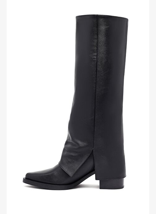 Kadın Siyah Kalın Topuklu Deri Çizme 25WFD153918 - Görsel 5