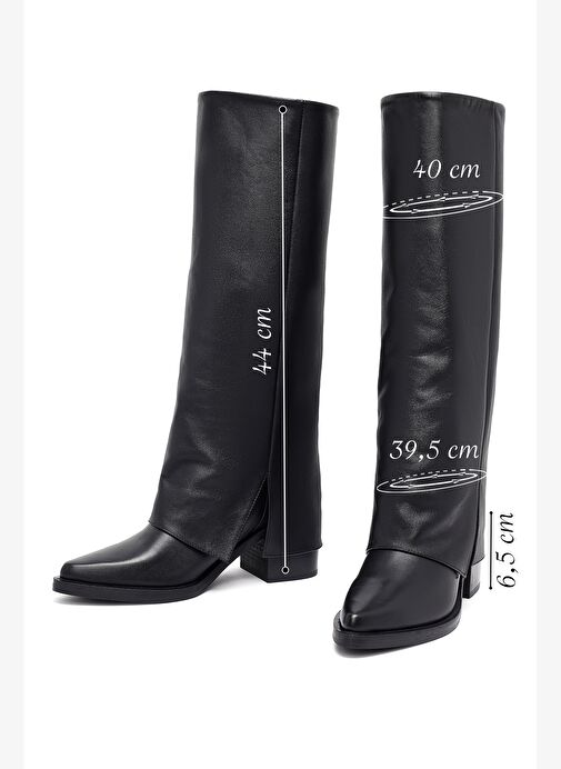 Kadın Siyah Kalın Topuklu Deri Çizme 25WFD153918 - Görsel 3