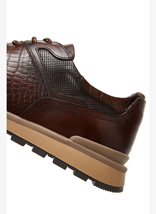 Erkek Kahverengi Bağcıklı Deri Casual Sneaker 25WFD610114 - Görsel 9