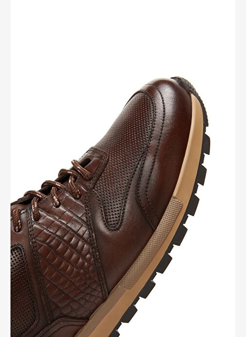 Erkek Kahverengi Bağcıklı Deri Casual Sneaker 25WFD610114 - Görsel 8