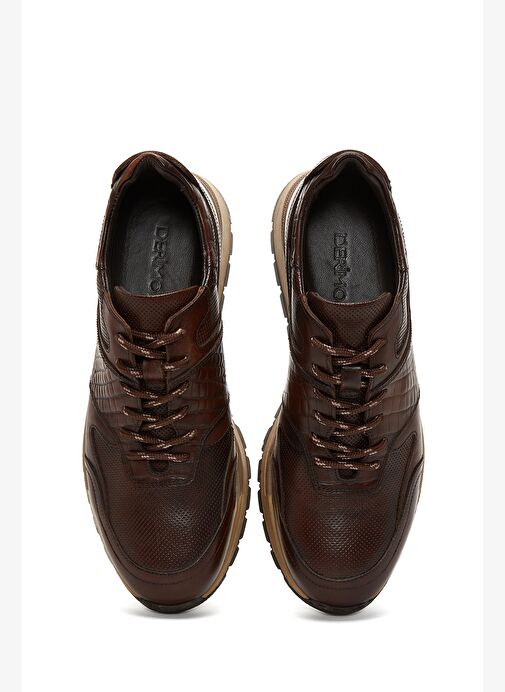 Erkek Kahverengi Bağcıklı Deri Casual Sneaker 25WFD610114 - Görsel 7