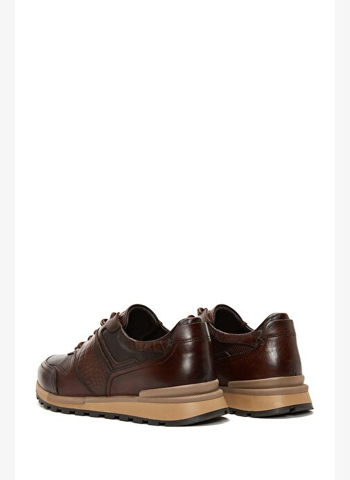 Erkek Kahverengi Bağcıklı Deri Casual Sneaker 25WFD610114 - Görsel 6