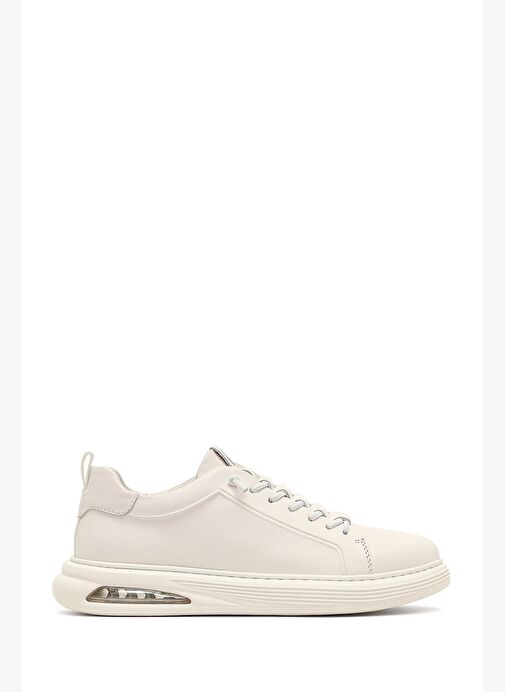 Erkek Beyaz Bağcıklı Deri Sneaker 25WFD696818 - Görsel 2