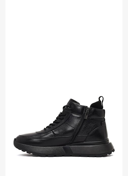 Erkek Siyah Fermuarlı Kalın Tabanlı Deri Spor Bot 25WFD642714 - Görsel 3