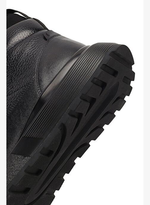 Erkek Siyah Fermuarlı Kalın Tabanlı Deri Spor Bot 25WFD642714 - Görsel 9