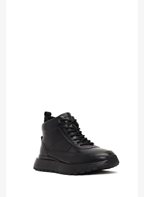Erkek Siyah Fermuarlı Kalın Tabanlı Deri Spor Bot 25WFD642714 - Görsel 8