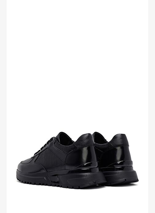 Erkek Siyah Bağcıklı Deri Casual Sneaker 25WFD642114 - Görsel 6