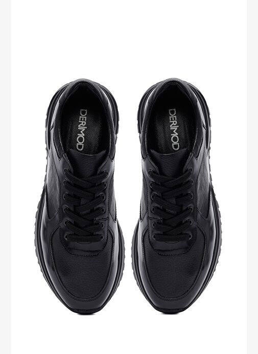 Erkek Siyah Bağcıklı Deri Casual Sneaker 25WFD642114 - Görsel 8