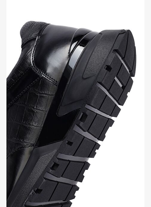 Erkek Siyah Bağcıklı Deri Casual Sneaker 25WFD642114 - Görsel 9