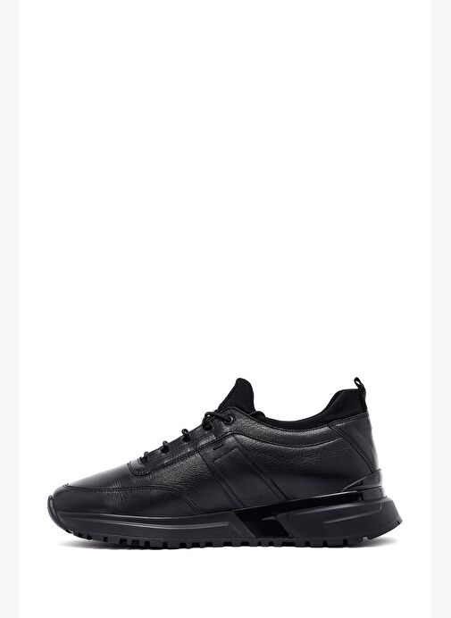 Erkek Siyah Bağcıklı Kalın Tabanlı Deri Casual Sneaker 25WFD642218 - Görsel 3