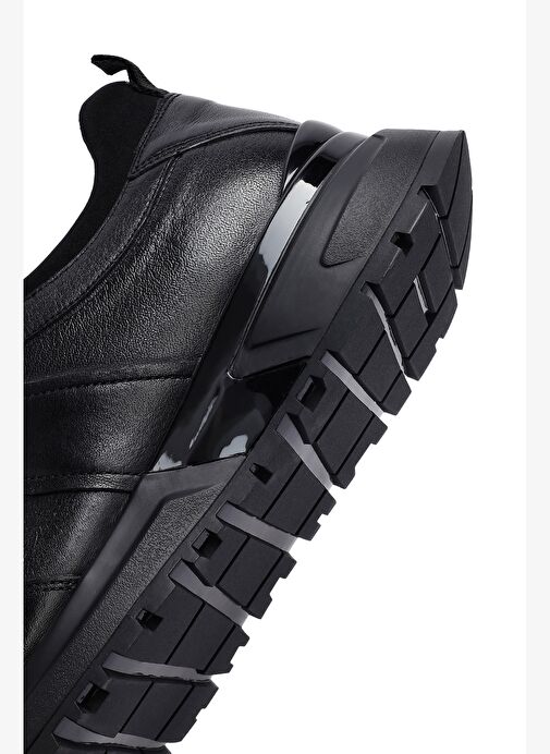 Erkek Siyah Bağcıklı Kalın Tabanlı Deri Casual Sneaker 25WFD642218 - Görsel 9