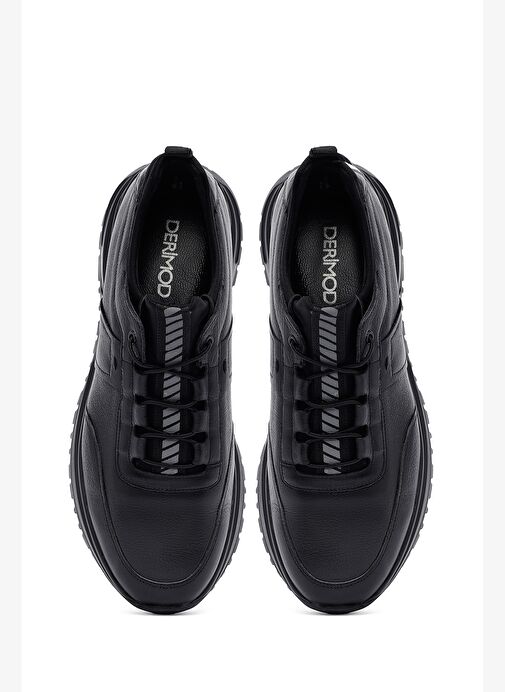 Erkek Siyah Bağcıklı Kalın Tabanlı Deri Casual Sneaker 25WFD642218 - Görsel 8