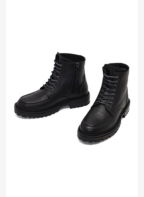 Erkek Siyah Fermuarlı Deri Postal Bot 25WFD7547FT - Görsel 7