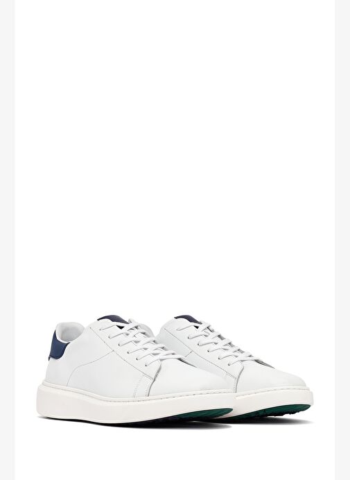 Erkek Beyaz Bağcıklı Kalın Tabanlı Deri Sneaker 25WFD685318 - Görsel 4