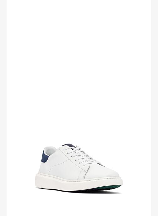 Erkek Beyaz Bağcıklı Kalın Tabanlı Deri Sneaker 25WFD685318 - Görsel 7