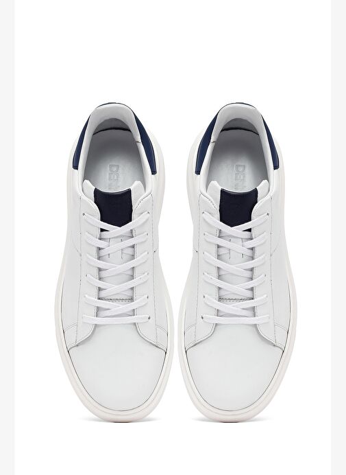 Erkek Beyaz Bağcıklı Kalın Tabanlı Deri Sneaker 25WFD685318 - Görsel 8