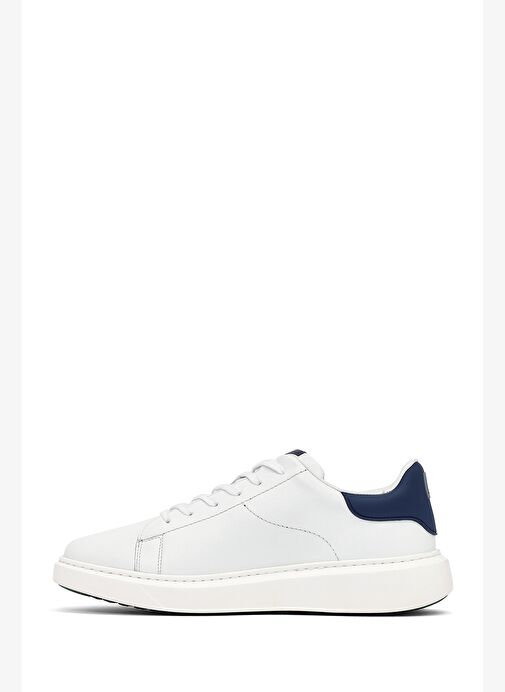 Erkek Beyaz Bağcıklı Kalın Tabanlı Deri Sneaker 25WFD685318 - Görsel 3