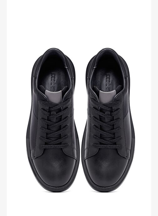 Erkek Siyah Bağcıklı Kalın Tabanlı Deri Sneaker 25WFD685318 - Görsel 8