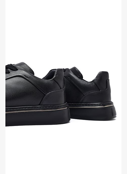 Erkek Siyah Bağcıklı Kalın Tabanlı Deri Sneaker 25WFD685218 - Görsel 9