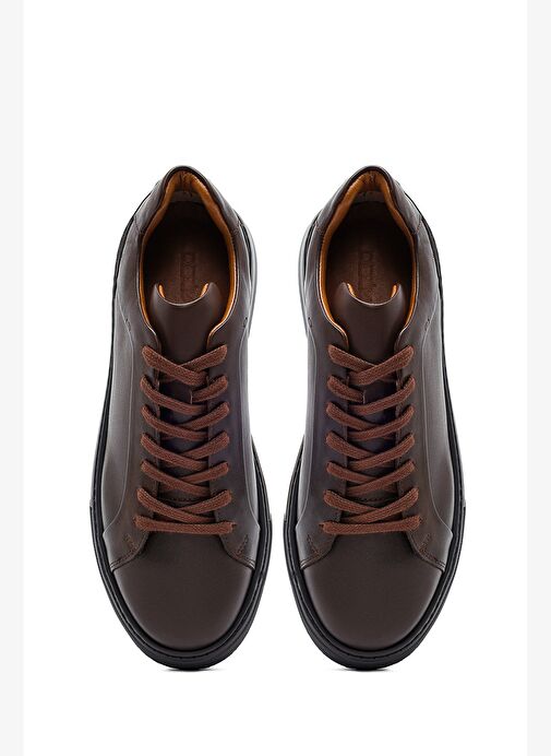 Erkek Kahverengi Bağcıklı Kalın Tabanlı Deri Sneaker 25WFD685218 - Görsel 8