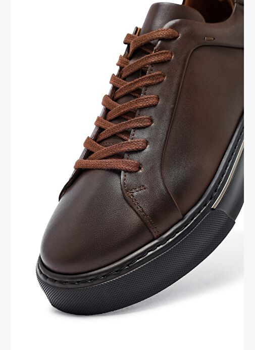 Erkek Kahverengi Bağcıklı Kalın Tabanlı Deri Sneaker 25WFD685218 - Görsel 9