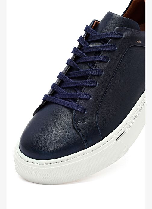 Erkek Lacivert Bağcıklı Kalın Tabanlı Deri Sneaker 25WFD685218 - Görsel 9