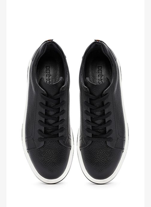 Erkek Siyah Bağcıklı Kalın Tabanlı Deri Sneaker 25WFD6885FT - Görsel 8