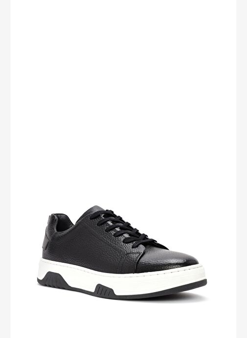 Erkek Siyah Bağcıklı Kalın Tabanlı Deri Sneaker 25WFD6885FT - Görsel 7