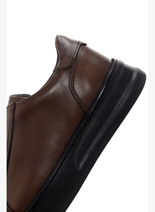 Erkek Kahverengi Bağcıklı Deri Sneaker 25WFD688418 - Görsel 8