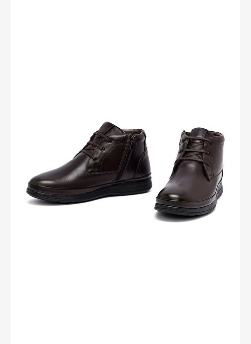 Erkek Kahverengi Bağcıklı Fermuarlı Deri Casual Bot 25WFD815218 - Görsel 4