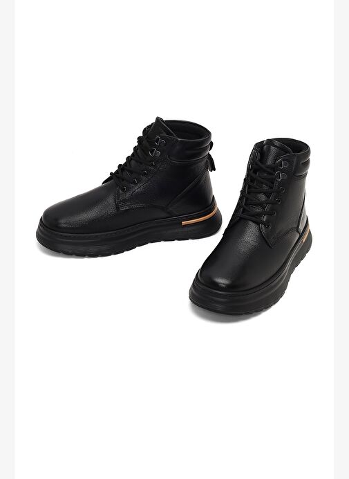 Erkek Siyah Bağcıklı Deri Casual Bot 25WFD7000FT - Görsel 4