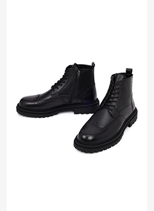 Erkek Siyah Fermuarlı Deri Bot 25WFD7006FT - Görsel 4