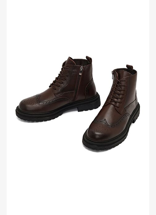 Erkek Kahverengi Fermuarlı Deri Bot 25WFD7006FT - Görsel 4