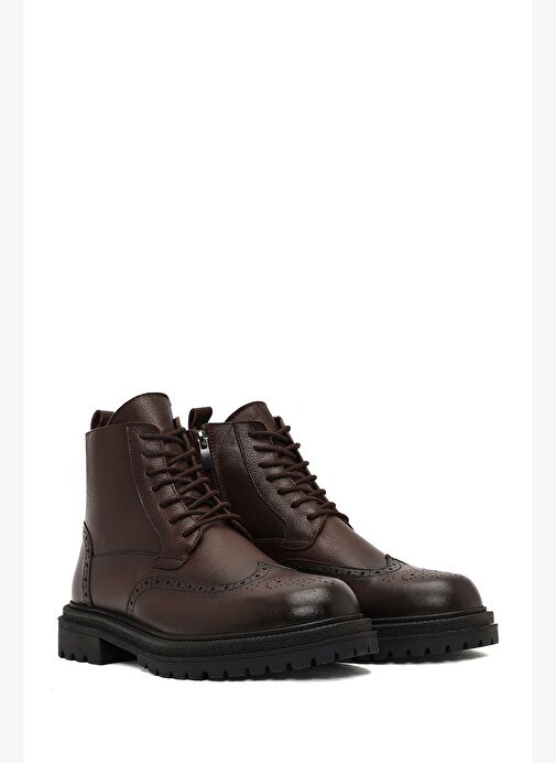 Erkek Kahverengi Fermuarlı Deri Bot 25WFD7006FT - Görsel 5