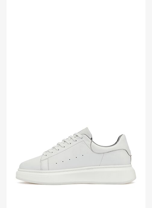 Erkek Beyaz Bağcıklı Kalın Tabanlı Deri Sneaker 25WFD675318 - Görsel 2
