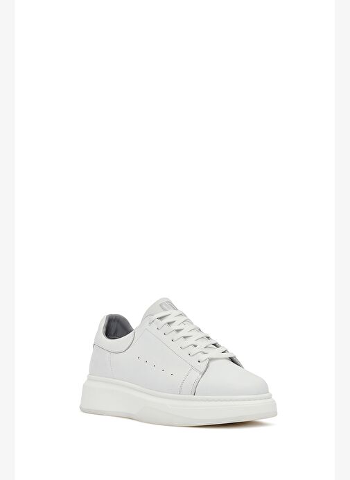 Erkek Beyaz Bağcıklı Kalın Tabanlı Deri Sneaker 25WFD675318 - Görsel 3