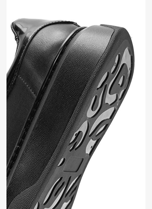 Erkek Siyah Bağcıklı Kalın Tabanlı Deri Sneaker 25WFD675318 - Görsel 9