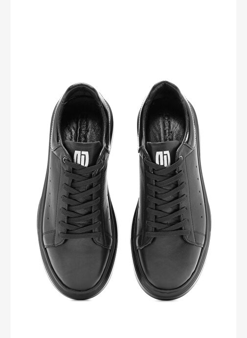 Erkek Siyah Bağcıklı Kalın Tabanlı Deri Sneaker 25WFD675318 - Görsel 8