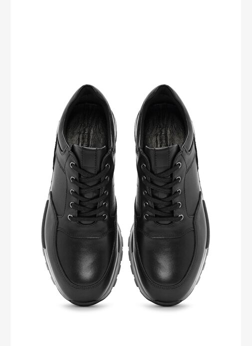 Erkek Siyah Bağcıklı Deri Casual Sneaker 25WFD674218 - Görsel 8