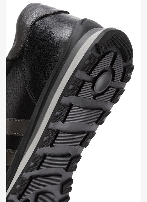 Erkek Siyah Bağcıklı Deri Casual Sneaker 25WFD674918 - Görsel 9