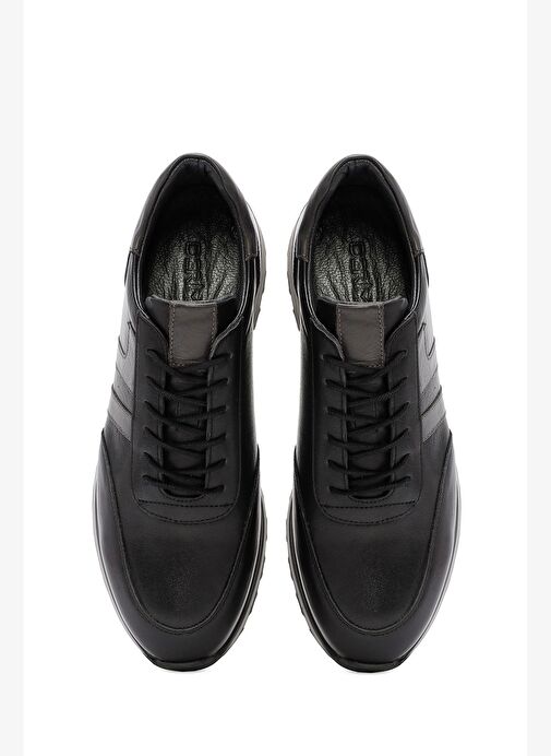 Erkek Siyah Bağcıklı Deri Casual Sneaker 25WFD674918 - Görsel 8