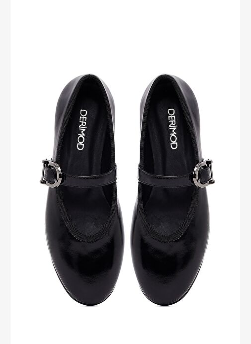 Kadın Siyah Tokalı Rugan Deri Babet 25AFD201516 - Görsel 8