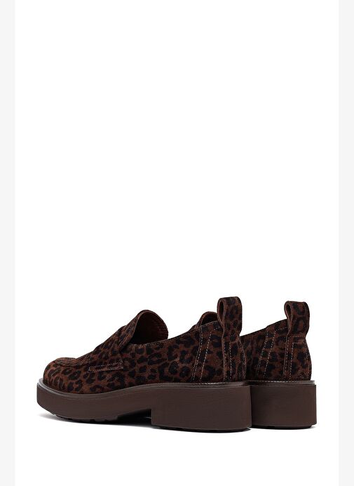 Kadın Leopar Desenli Süet Deri Maskülen Loafer 25AFD201710 - Görsel 6