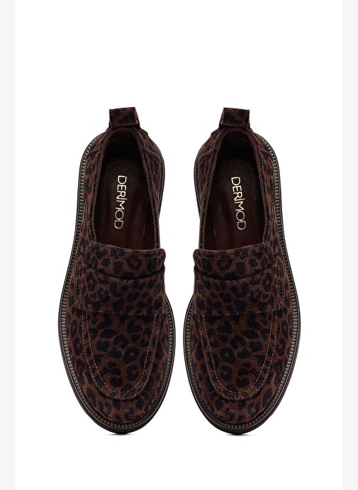 Kadın Leopar Desenli Süet Deri Maskülen Loafer 25AFD201710 - Görsel 8