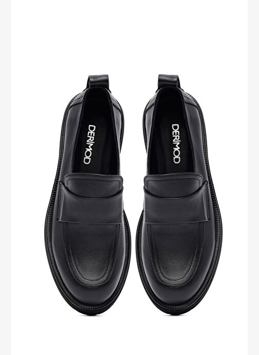 Kadın Siyah Deri Maskülen Loafer 25AFD201718 - Görsel 8