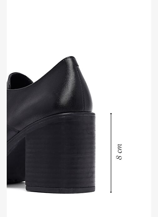 Kadın Siyah Bağcıklı Kalın Topuklu Deri Maskülen Ayakkabı 25AFD201818 - Görsel 3