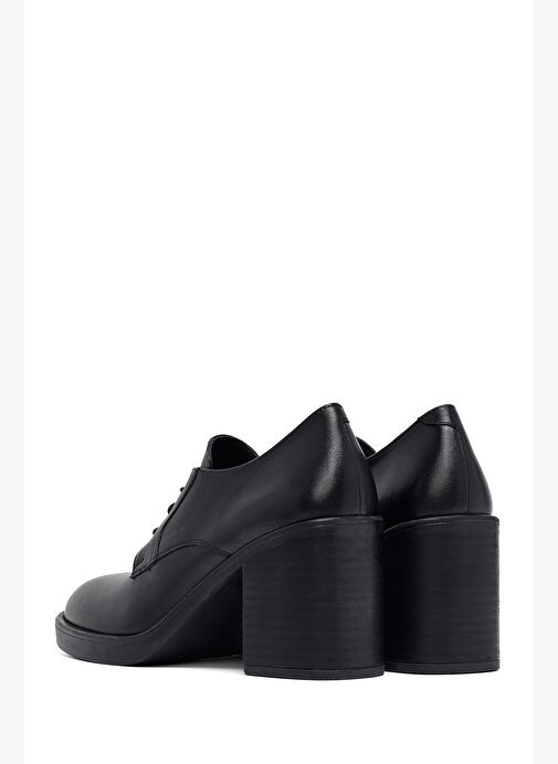 Kadın Siyah Bağcıklı Kalın Topuklu Deri Maskülen Ayakkabı 25AFD201818 - Görsel 7