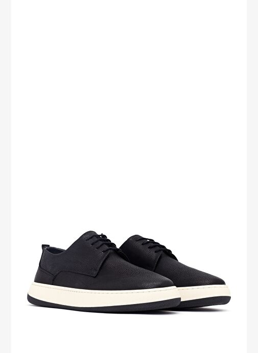 Erkek Siyah Bağcıklı Kalın Tabanlı Deri Casual Ayakkabı 25WFD6752FT - Görsel 4