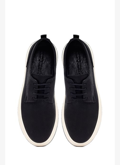 Erkek Siyah Bağcıklı Kalın Tabanlı Deri Casual Ayakkabı 25WFD6752FT - Görsel 8