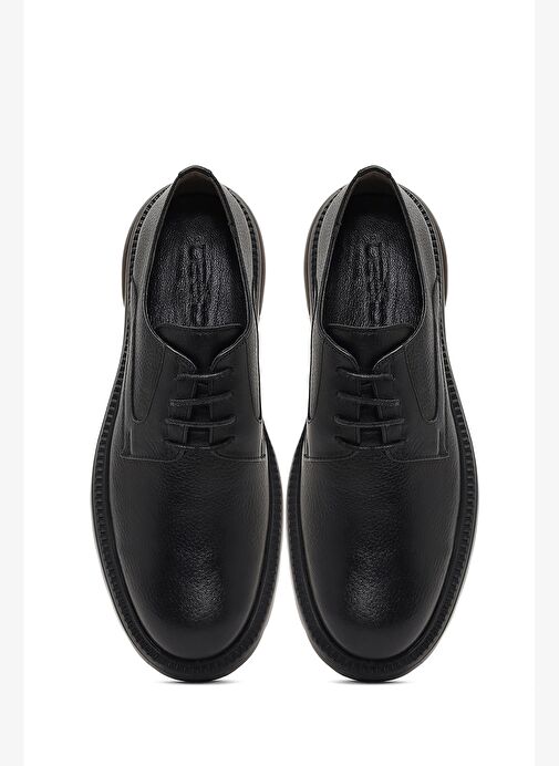 Erkek Siyah Bağcıklı Kalın Tabanlı Deri Casual Ayakkabı 25WFD6755FT - Görsel 8